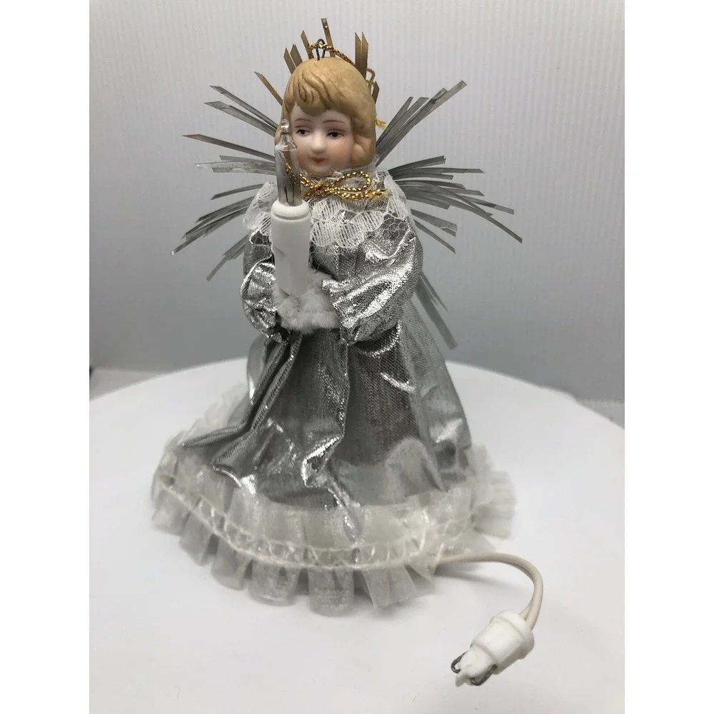 Christmas Ornament Victorian‎ Silver Angel Light Plug Into String of Lights